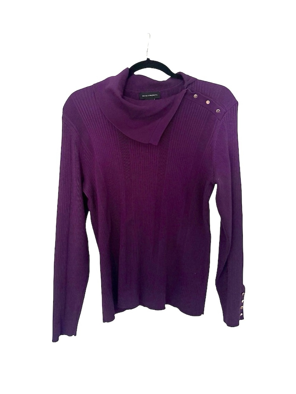 Investments Purple Ribbed Asymmetrical Neckline Long Sleeve Sweater Size Large